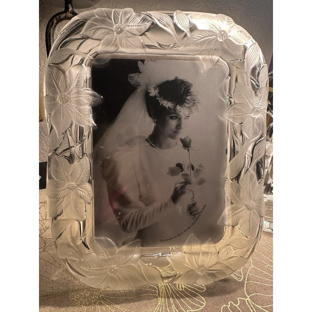 Vintage Mikasa Ornate Glam Lux Floral Wedding Crystal Glass Picture Photo Frame